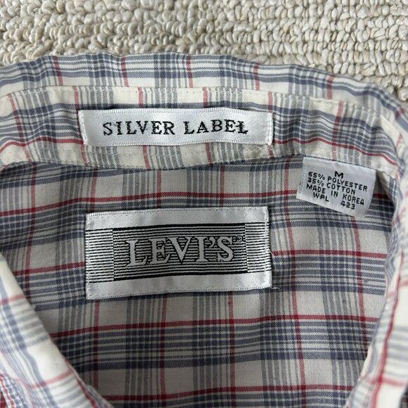 Vintage Levi's Silver Label Plaid Button Up Shirt White Gray Red Men’s Size M - Picture 3 of 7